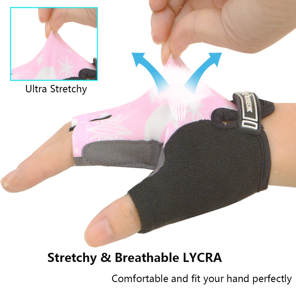 MOREOK Kids Gloves Half Finger Breathable Protective Pads Bike Cycling Skating Skateboard Gloves for Boys Girl 3-10 Years old 4