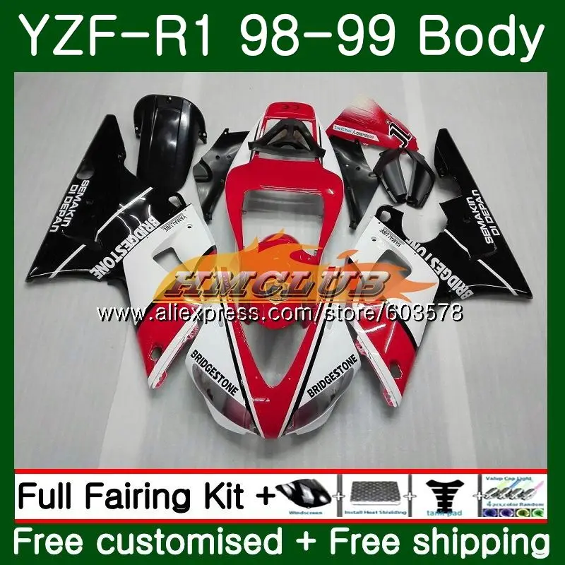 Для кузова Yamaha YZF R 1 YZF 1000 YZF1000 YZF R1 1998 1999 58CL. 14 красный, белый комплект YZF-1000 YZF-R1 98 99 YZFR1 98 99 обтекатель