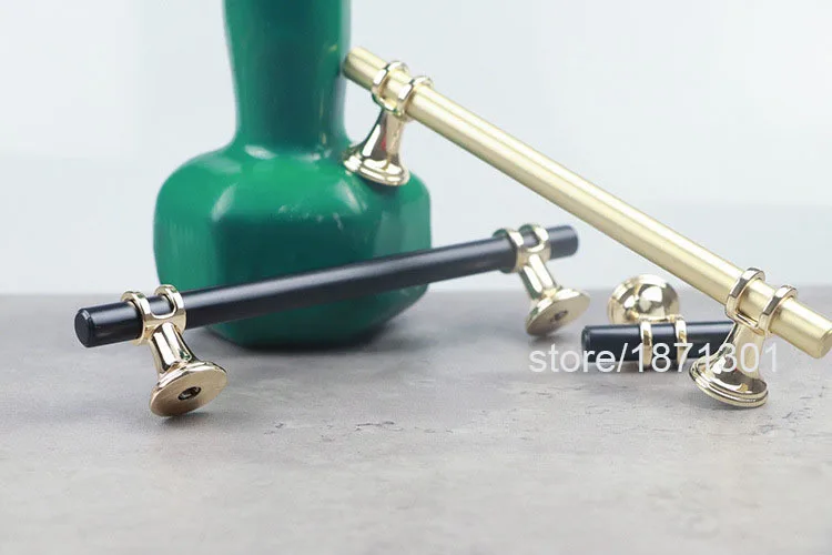 Real gold handle black gold color single hole long handle zinc alloy modern simple luxury drawer cabinet door handle