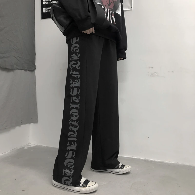 Харадзюку контрастный граффити письмо печати Sweatpant корейский хип хоп Уличная одежда свободные брюки размера плюс для женщин и мужчин брюки с высокой талией