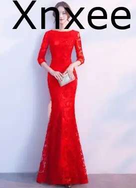 Xnxee Длинные Формальные платья с рукавами бургундского цвета Vestido размера плюс вечерние Vestido de novia