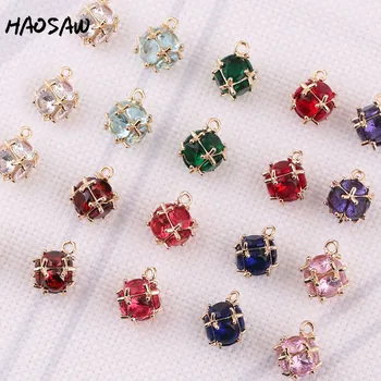 

HAOSAW 11*14MM 4Pcs/Lot Round Glass/Crystal Charm/Cross Hollow/Ball Side/Jewelry Accessory/DIY Jewelry Making/Earring Findings