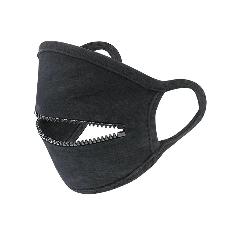 Fashion Black Cotton Mouth Mask With Zipper Adult Unisex Cotton Drinking Masks For Halloween Cosplay Cycling Camp Mascarillas