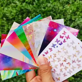 

8pc/set Colorful Butterfly Nail Sticker On Manicure Stencil Stickers Thin Stripe Sticker DIY Foil Decal Nail Art Decoration