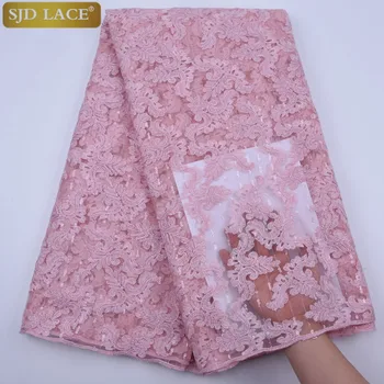 

Nigeria Wedding African Lace Fabric Light Pink Seqins French Tulle Lace Lady Dress For Wedding Party Prom A1750