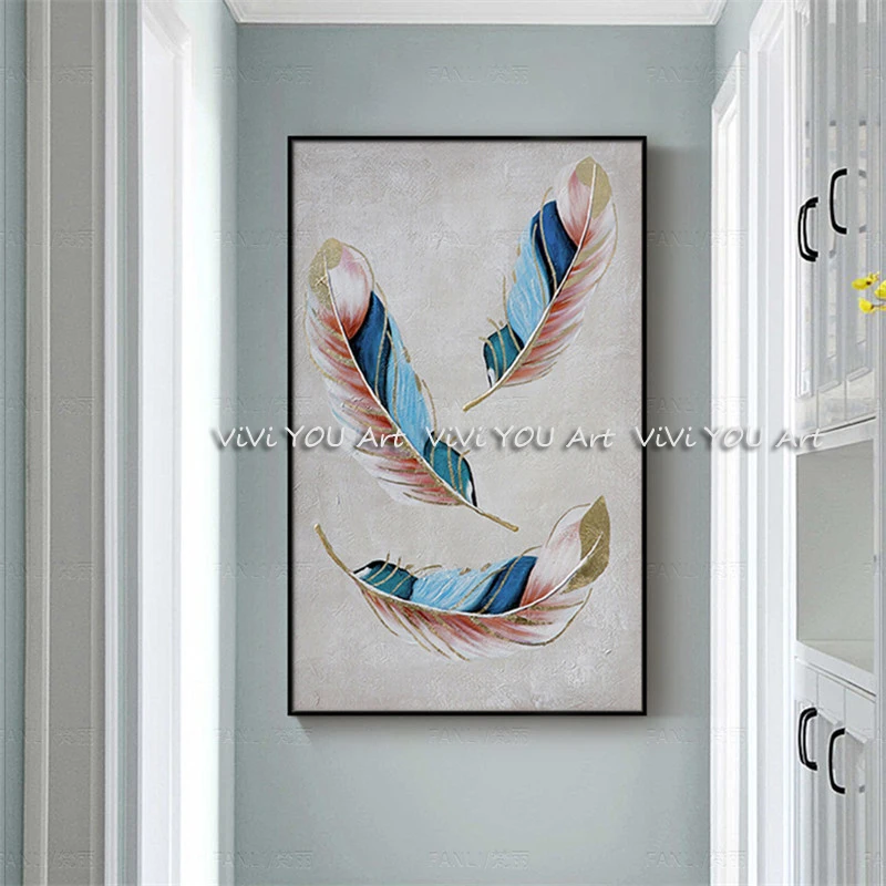100-handmade-oil-painting-modern-home-decoration-picture-gold-foil-feather-canvas-painting