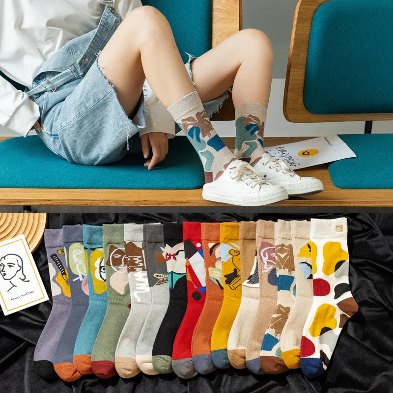 2021 Women's Tube Trendy Socks Street Japanese and Korean Version of Pure Cotton Art Creative Trend | Женская одежда