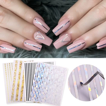 

1 Sheet 3D Nail Stickers Self-adhesive Stripe Shape Mixed Patterns Transfer Decals Sticker Paper Nail Art Decoration Designs
