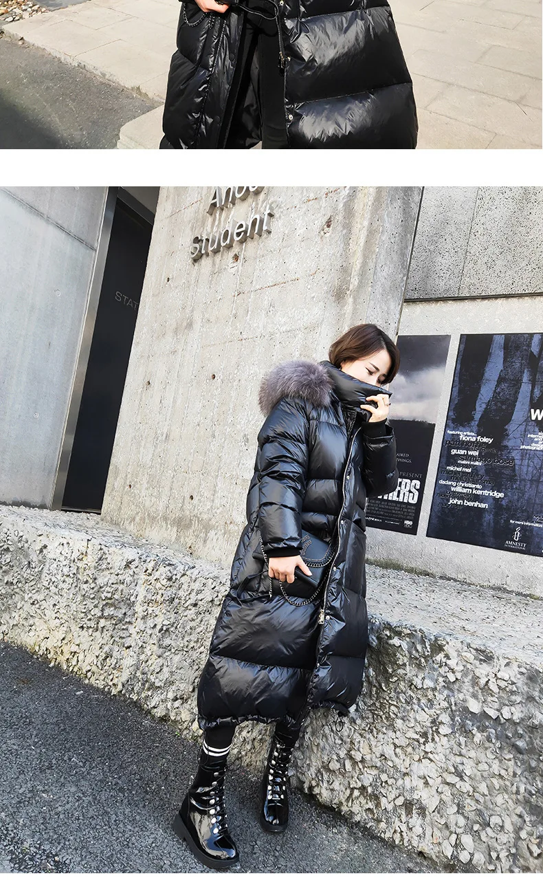 Зимний пуховик толстый теплый свободный пуховик женский корейский большой размер длинная куртка пуховик с капюшоном из меха енота NS1492