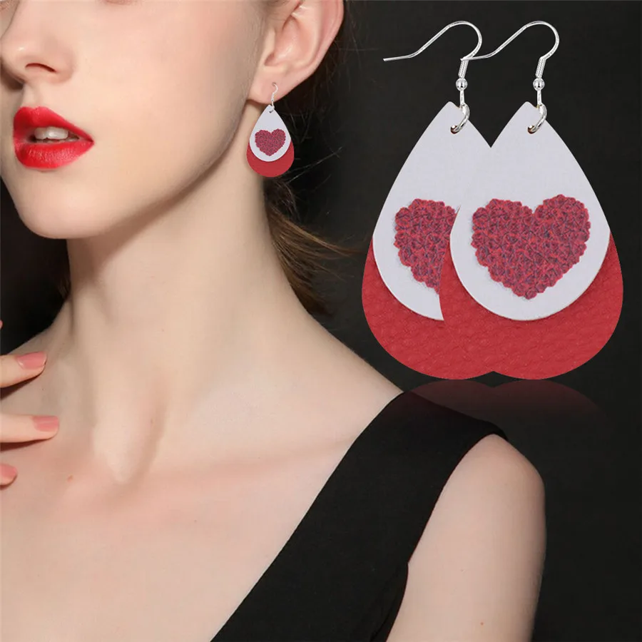 Fashion New Trend Personality Leather Lady Earrings Heart Pattern Water Drop Earring Jewelry Valentine Gift Party Elegant Y40 | Украшения и