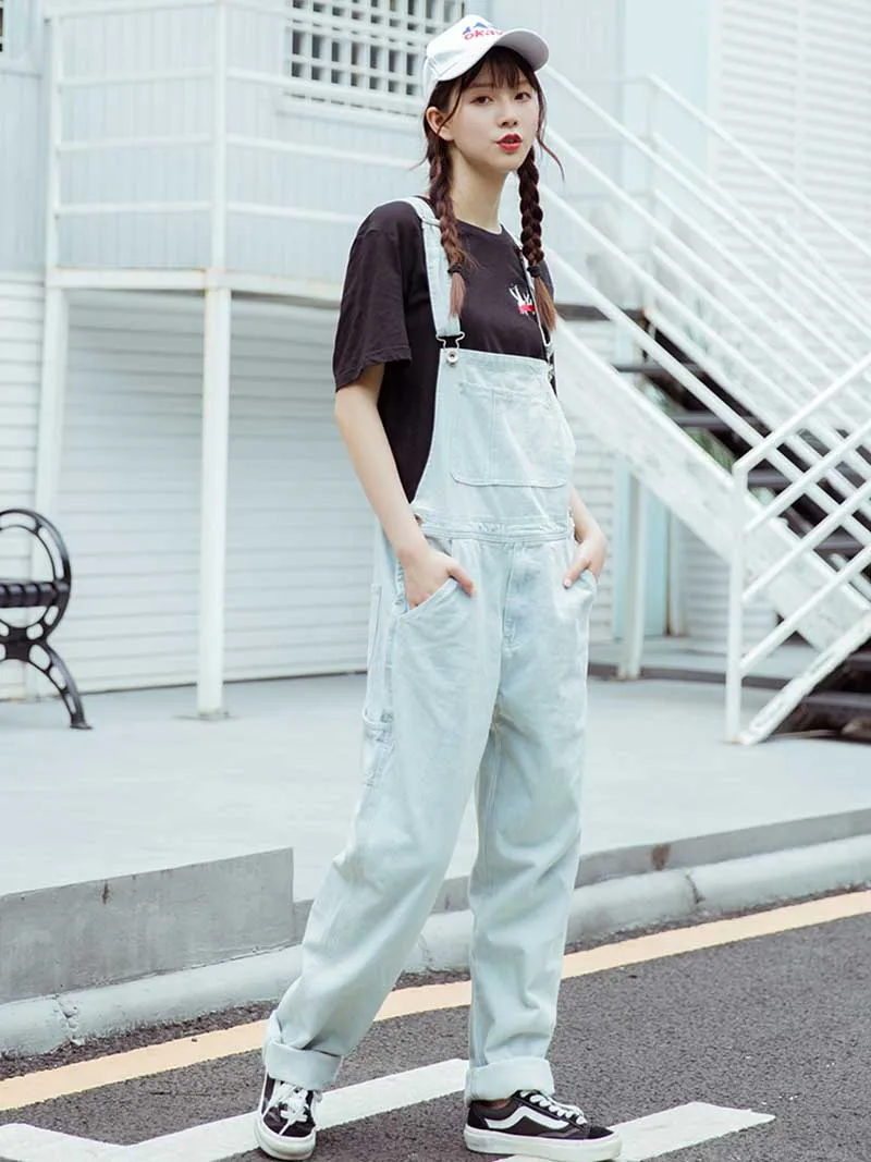 Plus Size Denim Overalls White Jeans 