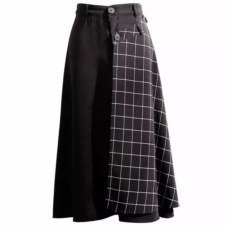 

2019 Commuter retro chic style child stitching pocket mid-skirt high waist slimming A-line skirt