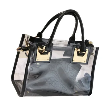 

2020 Women Top Handle and Removable Shoulder Strap Portable Clutch Fashion Transparent Purse 2 in 1 PU Leather Crossbody Bag