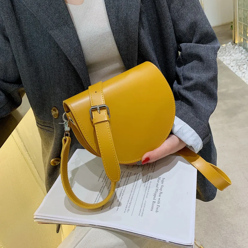 

JIULIN 2019 new solid color semi-circular saddle bag simple retro shoulder slung women's bag
