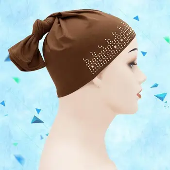 

Fashion Solid Color Milk Silk Bottom Hijab Cap Muslim Ladies Turban Hijab Wrap Islamic Caps Headscarf Under Rhinestones G3K2