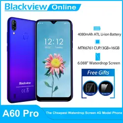 Blackview A60 Pro смартфон MTK6761 4 ядра 6,088 ''в виде капли воды, Экран, 3 Гб оперативной памяти, Оперативная память 16 Гб Встроенная память Android 9,0 Face ID 4G мо...