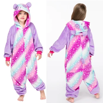 

Kids kigurumi Pajamas Starry Panda Cosplay Flannel boys girls cartoon one-piece pajamas comfortable starry sky panda clothing