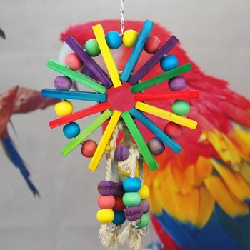 

Pet Parrot Toys Wooden Hanging Cage Toys For Parrots Bird Funny Hanging Standing Toy Pet Bird Training Supplies