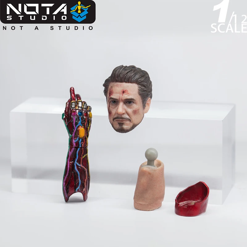 

1/12 Scale NOTA STUDIO Tony Stark Head Sculpt & LED Glove For SHF MK85 Action Figure Body DIY Accessories