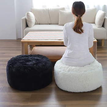 

Long Plush Round Floor Seat Cushions for Living Room Decoration Inflatable Beanbag Foot Stools Change Shoes Bench
