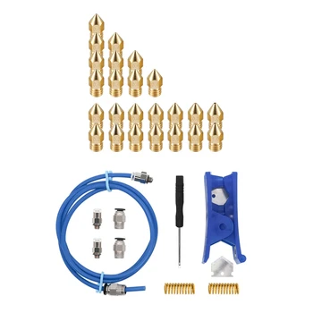 

24 Pack 3D Printer Extruder Nozzles Mk8 Nozzle 7 Different Size & 1set TC Nylon PVC PU Plastic Tube & Hose Cutter