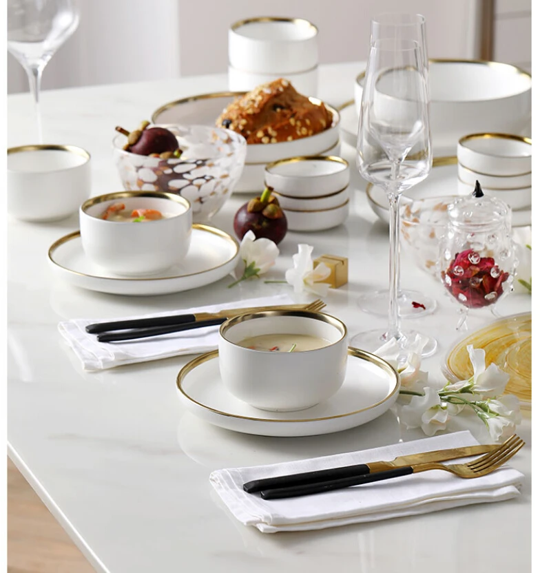 Белый Nordic европейский набор посуды 2/4 человек с суповую тарелку, производство Китай набор бытовой Керамика посуда чаша для риса