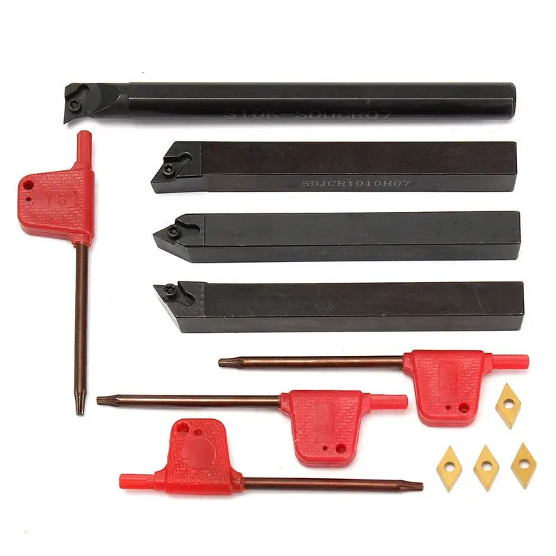

4 External Lathe Internal Turning Tool Holder S10K-SDUCR07+SDJCR1010H07+SDJCL1010H07+SDNCN1010H07+4 DCMT070204 Inserts