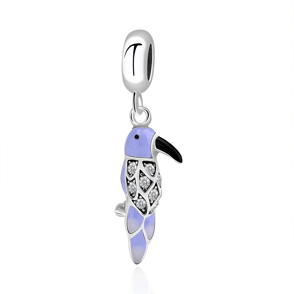 Бусины из стерлингового серебра 925 очаровательные милые животные Дельфин Подвески Кролик Бусины Подходят Pandora браслет для женщин Изготовление ювелирных изделий - Цвет: purple bird