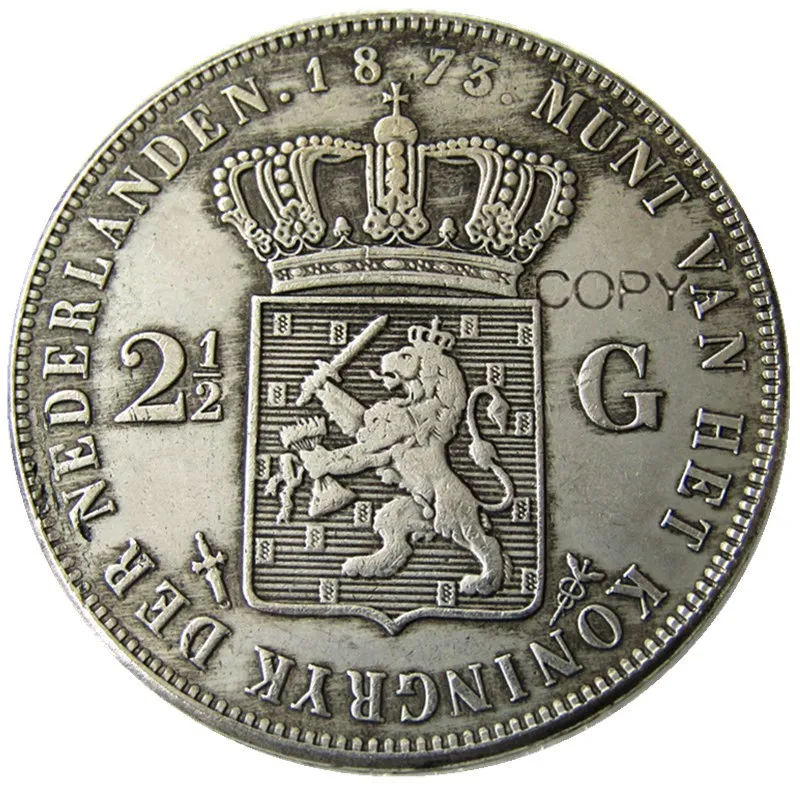 Netherlands 1873 2 1/2 Gulden Willem lll Silver Plated Copy Decorative Coin | Дом и сад