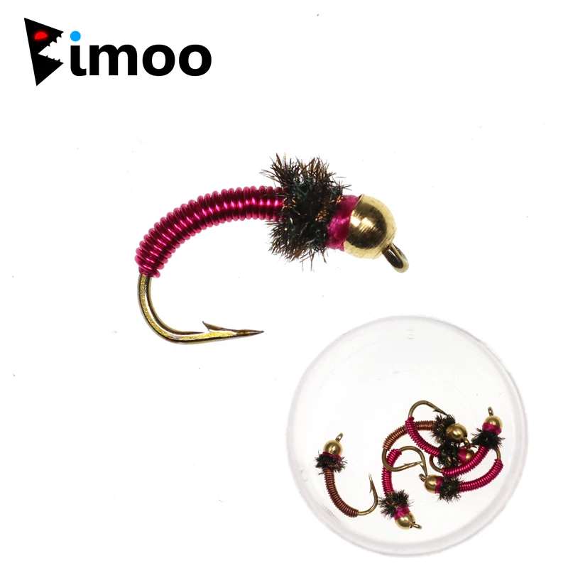 Bimoo 6 шт. #12 красная медная проволока латунная головка бусин Нимфа нахлыстовая