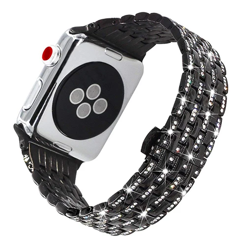 Роскошная рифленая нержавеющая сталь металлический ремешок для Apple Watch 38 мм 42 мм 40 мм 44 мм семь бусин стальной ремешок iwatch серии 5 4 3 2 1 - Цвет ремешка: black