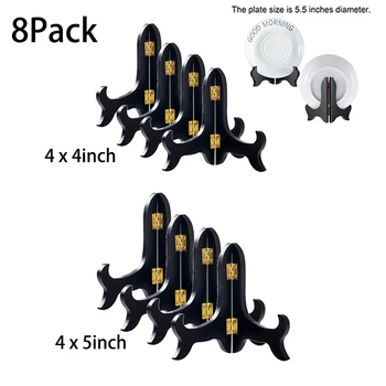 

8Pcs/Set Foldable Wooden Easels Plate Display Stands Jewelry Handicraft Cutlery Tea Cake Stand Holder 4Inch & 5Inch