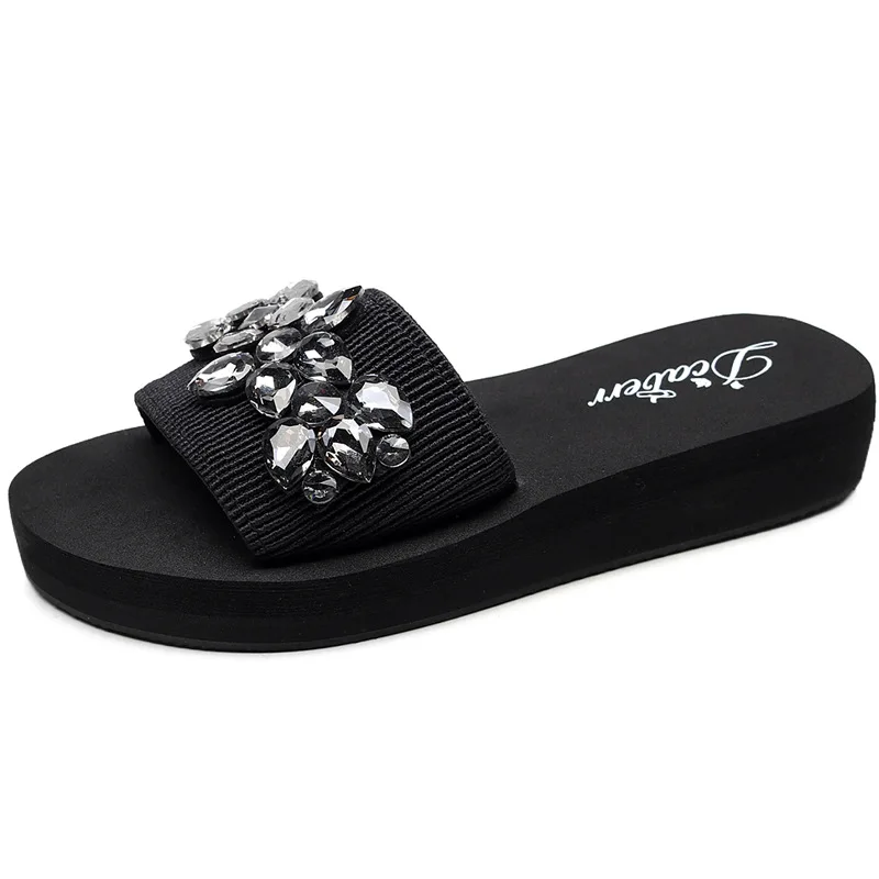

Slipper Women's Summer Fashion Slippers Outer Wear 2018 New Style Sandals Versatile Flat Man-made Diamond Korean-style Seaside S
