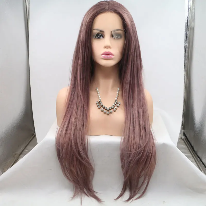 Лавандовые фиолетовые длинные прямые синтетические 13*3 дюйма парик на кружеве термостойкие волокна средний пробор волос для модных женщин парики