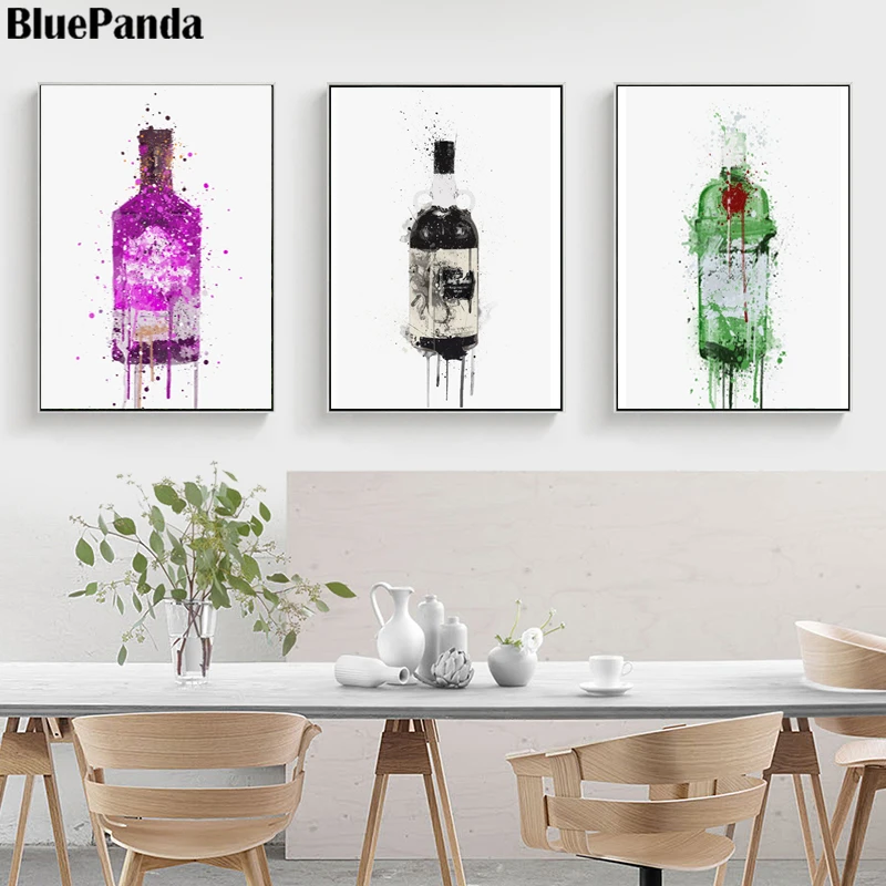 Bottle Art Pictures Wall Prints Nordic Canvas Painting Home Decor Modern Artwork Poster | Дом и сад