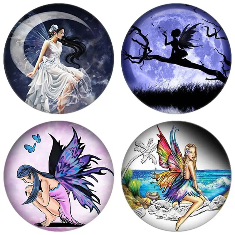 10 шт. Angels Wings Феи Луна Круглое стекло изображение Cabochon Demo плоская задняя делая Результаты 12 мм/16 мм/18 мм/20 мм/25 мм PF001