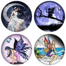 10 шт. Angels Wings Феи Луна Круглое стекло изображение Cabochon Demo плоская задняя делая Результаты 12 мм/16 мм/18 мм/20 мм/25 мм PF001