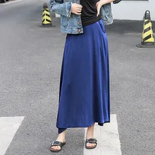 Весенние юбки женские эластичные с высокой талией и карманами модные повседневные женские одноцветные юбки до середины икры