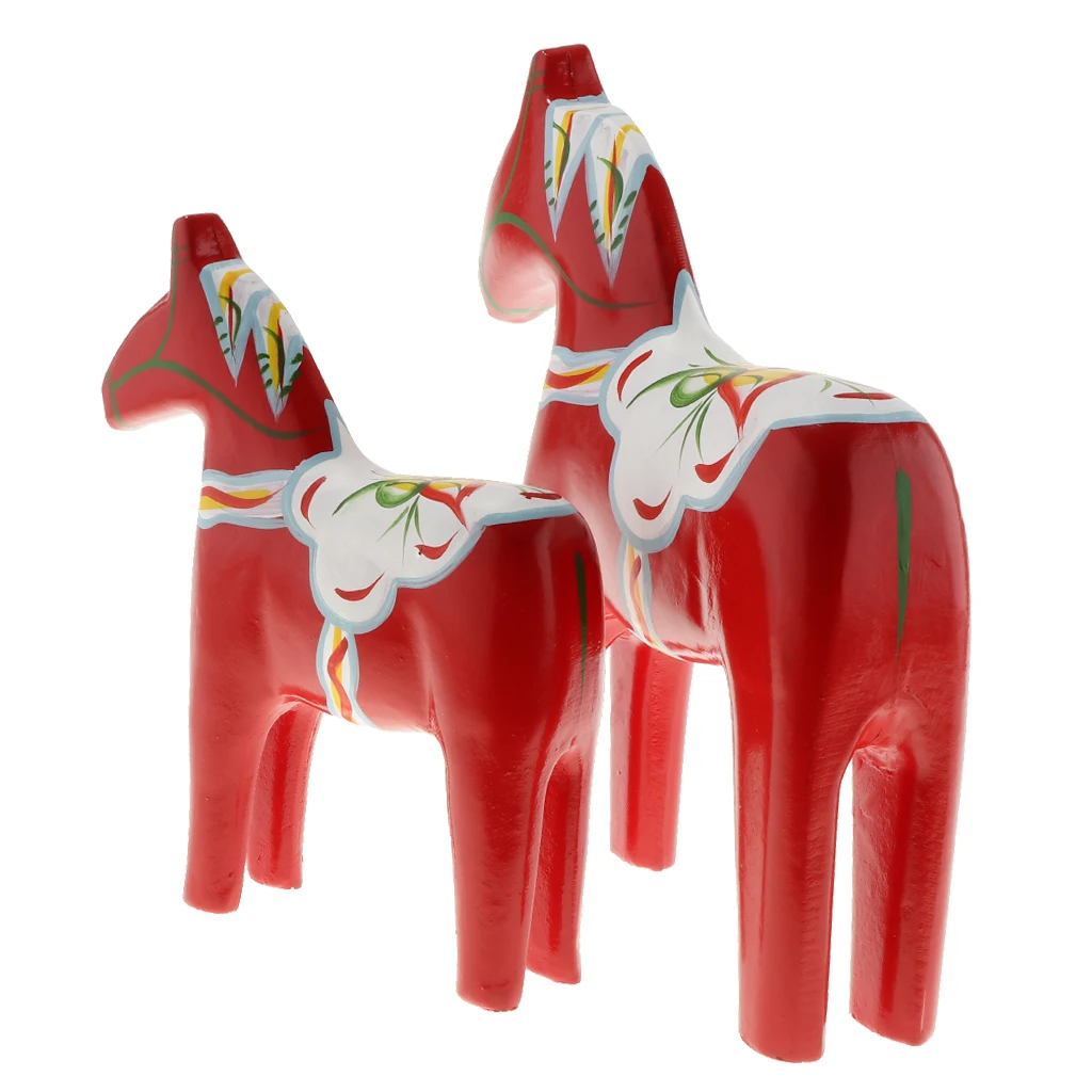 2 Pieces Dala Horse - Swedish Dala Horse Statue - Unfinished Wooden Horse Figurine Statue Gift for Christmas Day/Valentine's Day