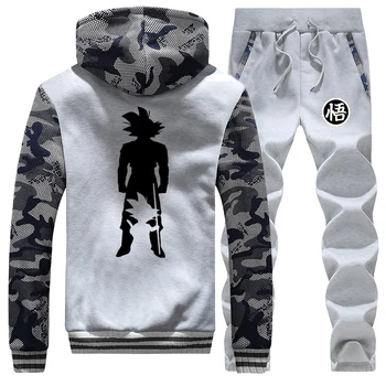 

Dragon Ball Z Male Set Japanese Anime Winter Camo Sets Fleece Warm Jackets Comfortable Tracksuit Harajuku Winter Zipper Coat