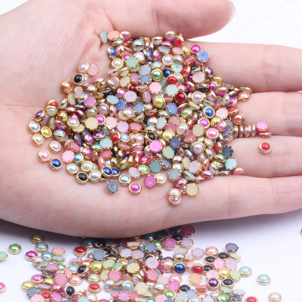 100pcs 4mm 5mm 6mm Many Colors Half Round Pearls Metal Rhinestone DIY