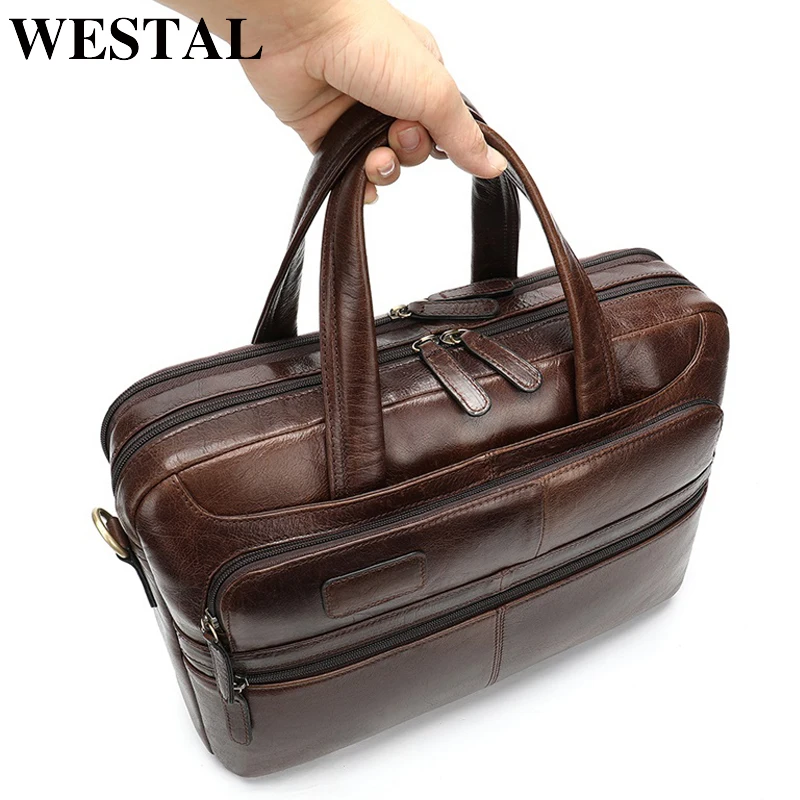 Cheap WESTAL Business Men Briefcase Laptop Bag Leather Men s Messenger Bag Genuine Leather Work Office Bags for Men Briefcase Male
