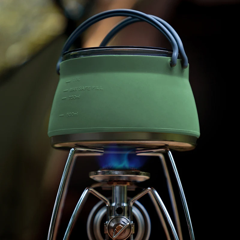 Silicone Folding Kettle Portable Field Camping Open Fire Coffee Tea Cassette Cooker Outdoor