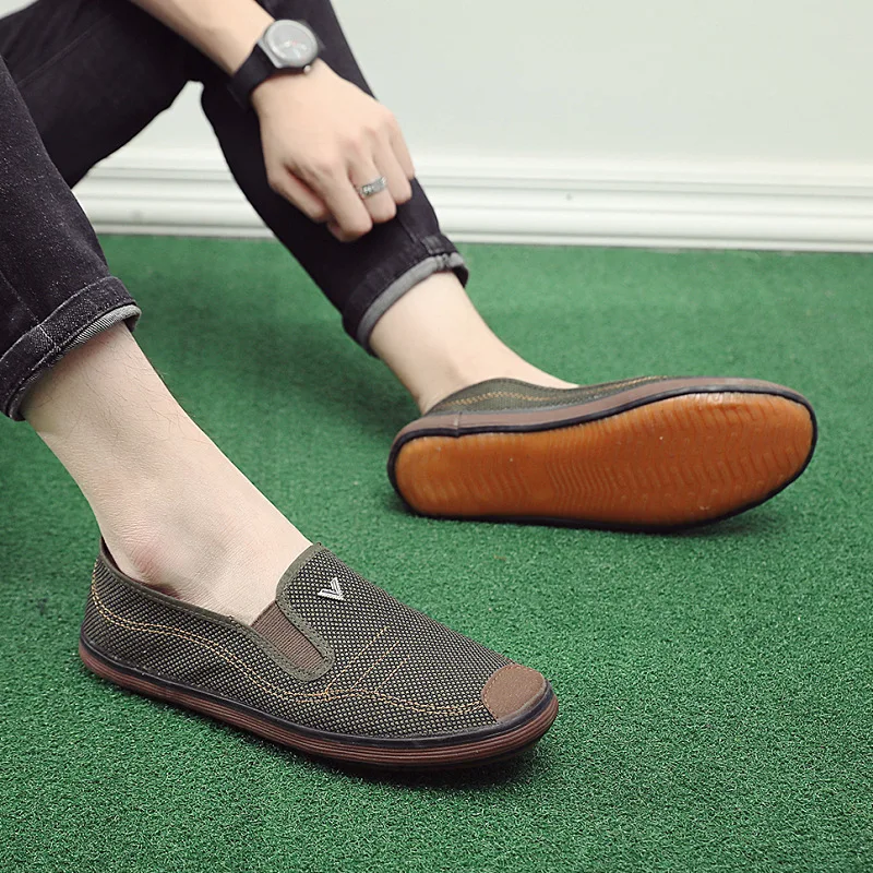 

Mens Shoes Casual New Canvas Loafers Man Old Beijing Canvas Flats Shoes Men Unisex Striped Driving Shoes Outdoor Walking