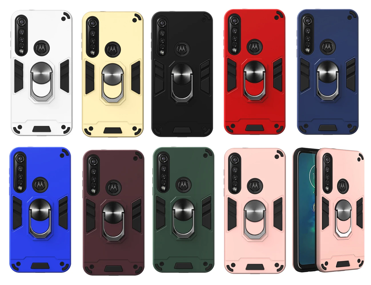 Чехол для Motorola Moto G8 Plus с подставкой и кольцом противоударный бронированный