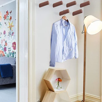 

6 Pieces Natural Wooden Coat Hooks Wall Mounted Single Coat Rack Hooks Handmade Craft Hat Rack (Black Walnut)