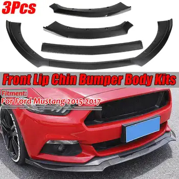 

3pcs Carbon Fiber Look /Black Car Front Bumper Splitter Lip Diffuser Spoiler Bumper Body Kits ForFord For Mustang 2015 2016 2017