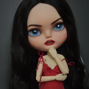 

neo Blyth Doll NBL 1/6 BJD Customized Frosted Face,big eyes cool girl makeup tan skin Ball Jointed Doll with wig handmade doll
