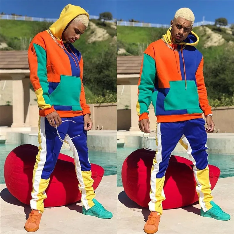 

2020New hoodie for men in Europe and the United States in autumn and winter colorful patchwork hoodie for men stree