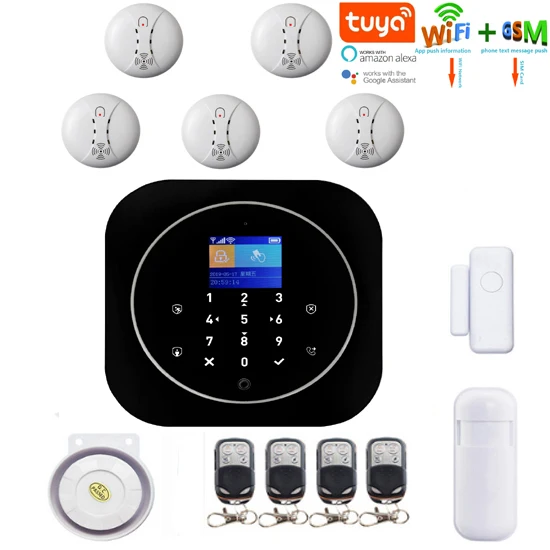 

Yobang Secur Tuya APP Remote Control Wireless Home Security WIFI GSM SMS Alarm system Smoke Fire Alarm Detector Work with Alexa